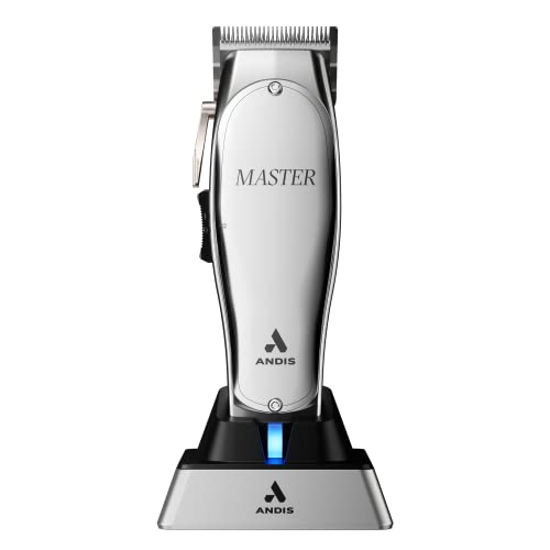 Andis 12665 ​​Professional Master kabelgebundener/schnurloser Haarschneider, verstellbare Haarschneidemaschine mit Karbonstahlklinge für engmaschiges Schneiden, Silber