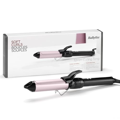 BaByliss 32mm Lockenstab – Turmalin-Keramik beschichteter Lockenstyler für große Locken, 10 Temperaturen, schnelles Aufheizen, frizzfreie Locken, integrierter Standfuß – Schwarz & Pink, C332E