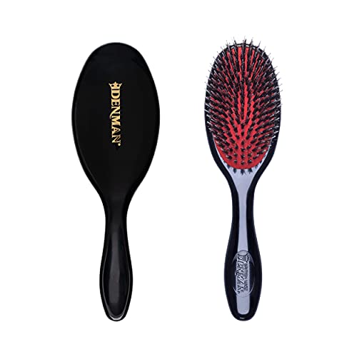 Denman Cushion Hair Brush (Small) with Soft Nylon Quill Boar Bristles - Porcupine Style for Grooming, Detangling, Straightening, Blowdrying and Refreshing Hair – Black, P081S
